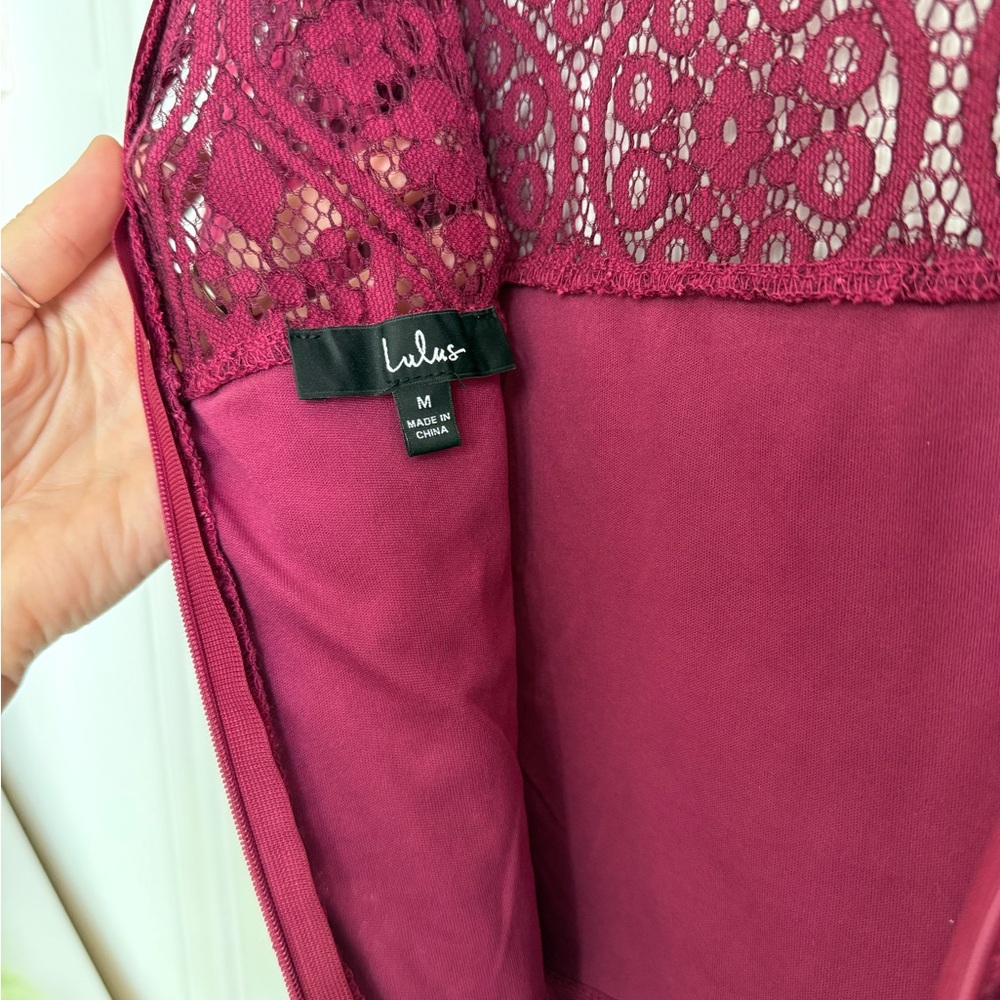 Elegant Lulu's Burgundy Lace Midi Dress size medium - Picture 11 of 11